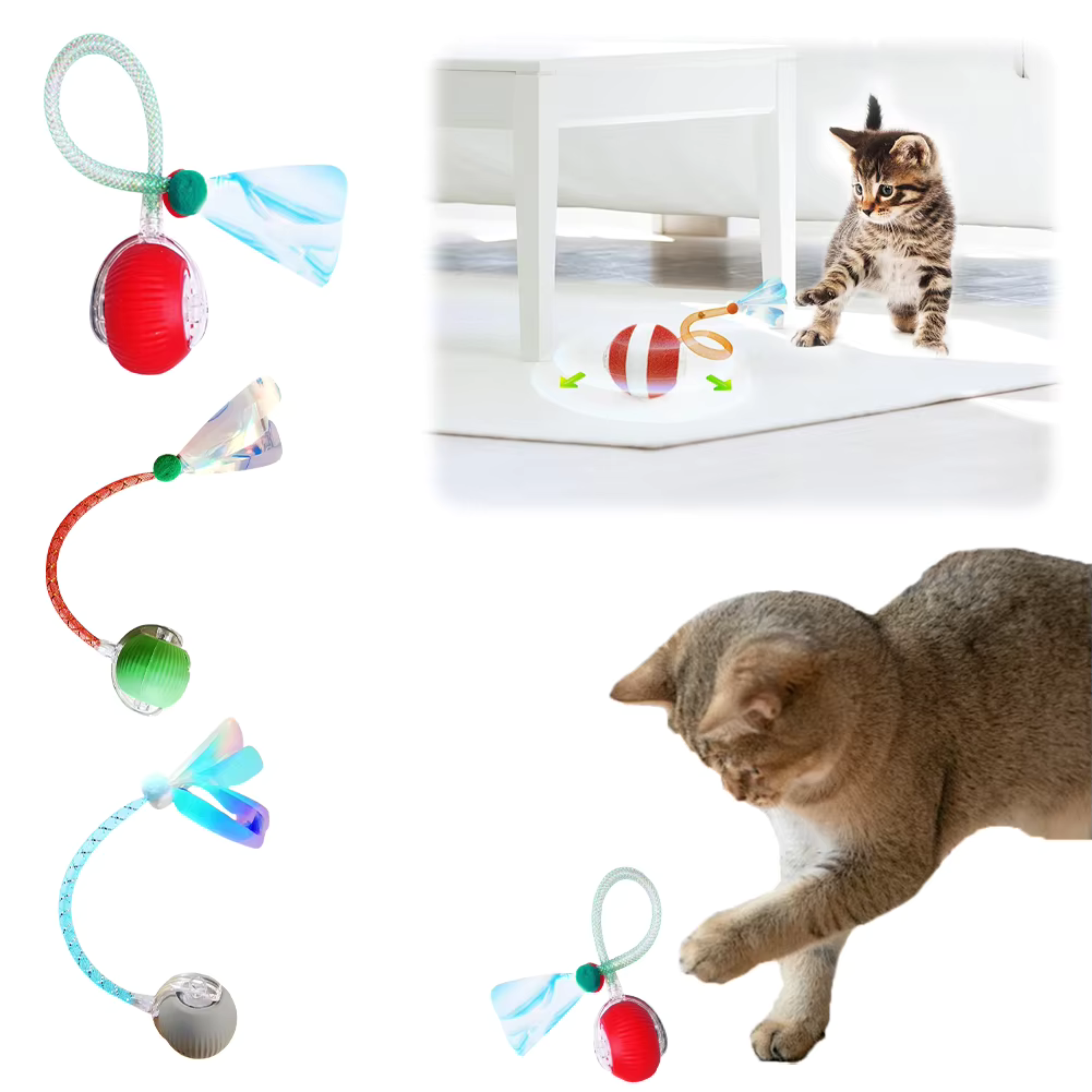Interactive Cat Toy Ball with Moving Tail – Motion Activated Kitten Toy