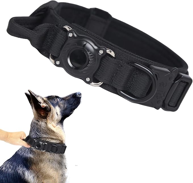 Tactical Dog Collar with Airtag Holder – Waterproof Training Collar with Handle