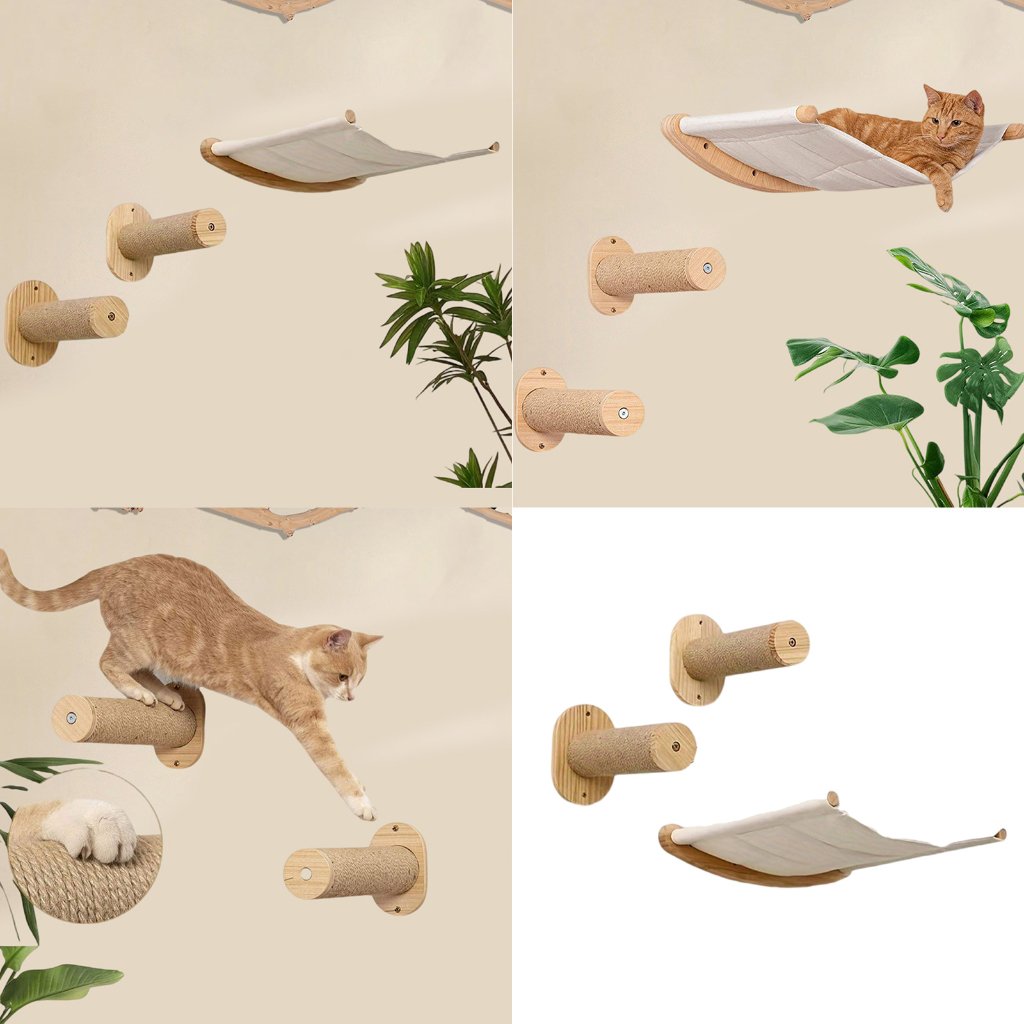 Wall Mounted Cat Hammock & Steps | Cat Shelves & Climbing Furniture
