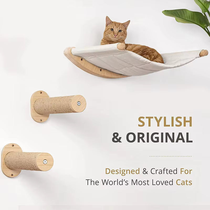 Wall Mounted Cat Hammock & Steps | Cat Shelves & Climbing Furniture
