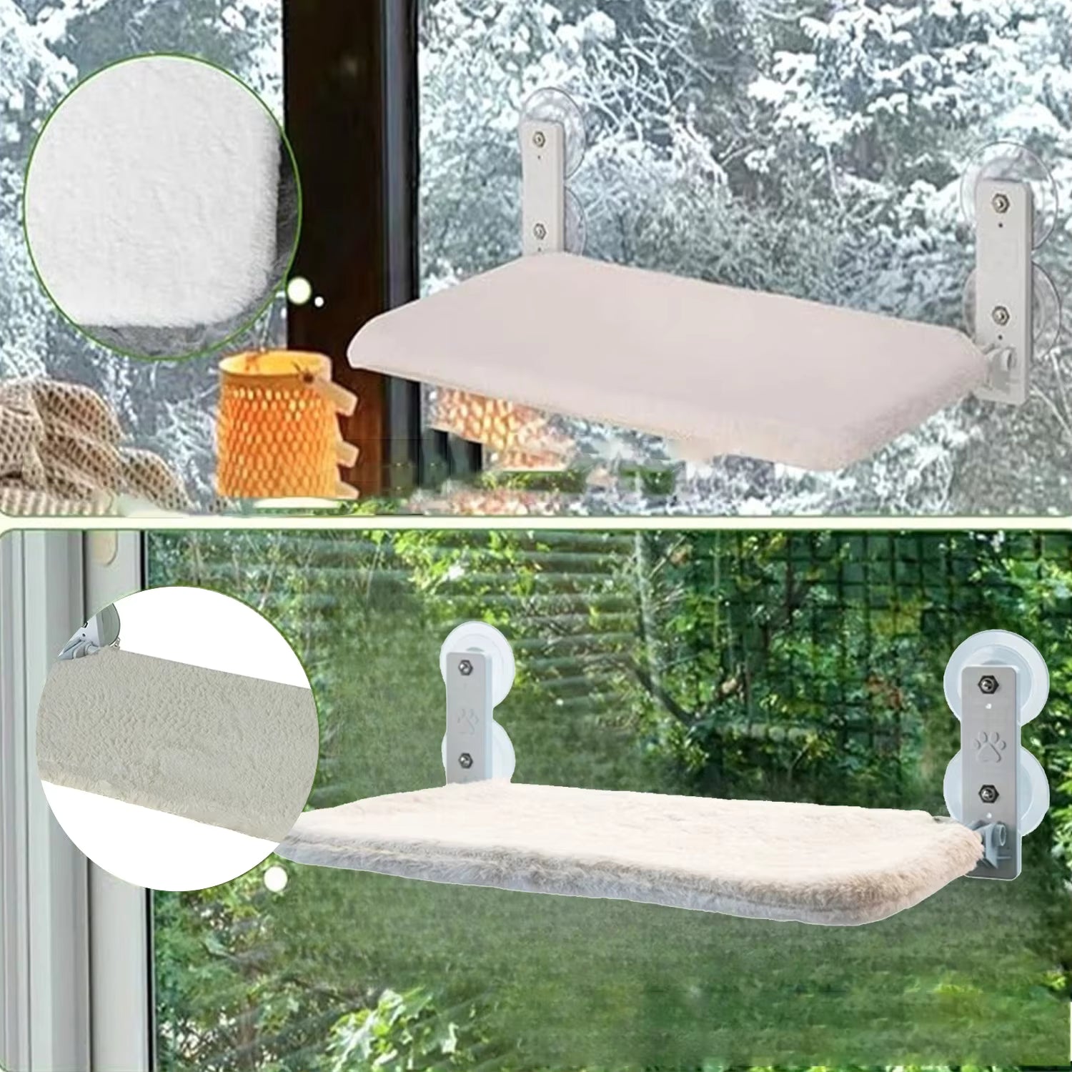 Foldable Cat Window Perch Hammock with Suction Cups & Metal Frame
