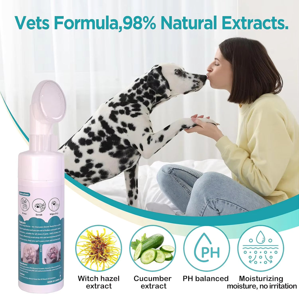 Foaming Dog Paw Cleaner with Scrubber Brush – No-Rinse Pet Foot Washer for Cats & Dogs