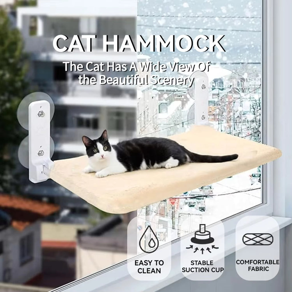 Foldable Cat Window Perch Hammock with Suction Cups & Metal Frame