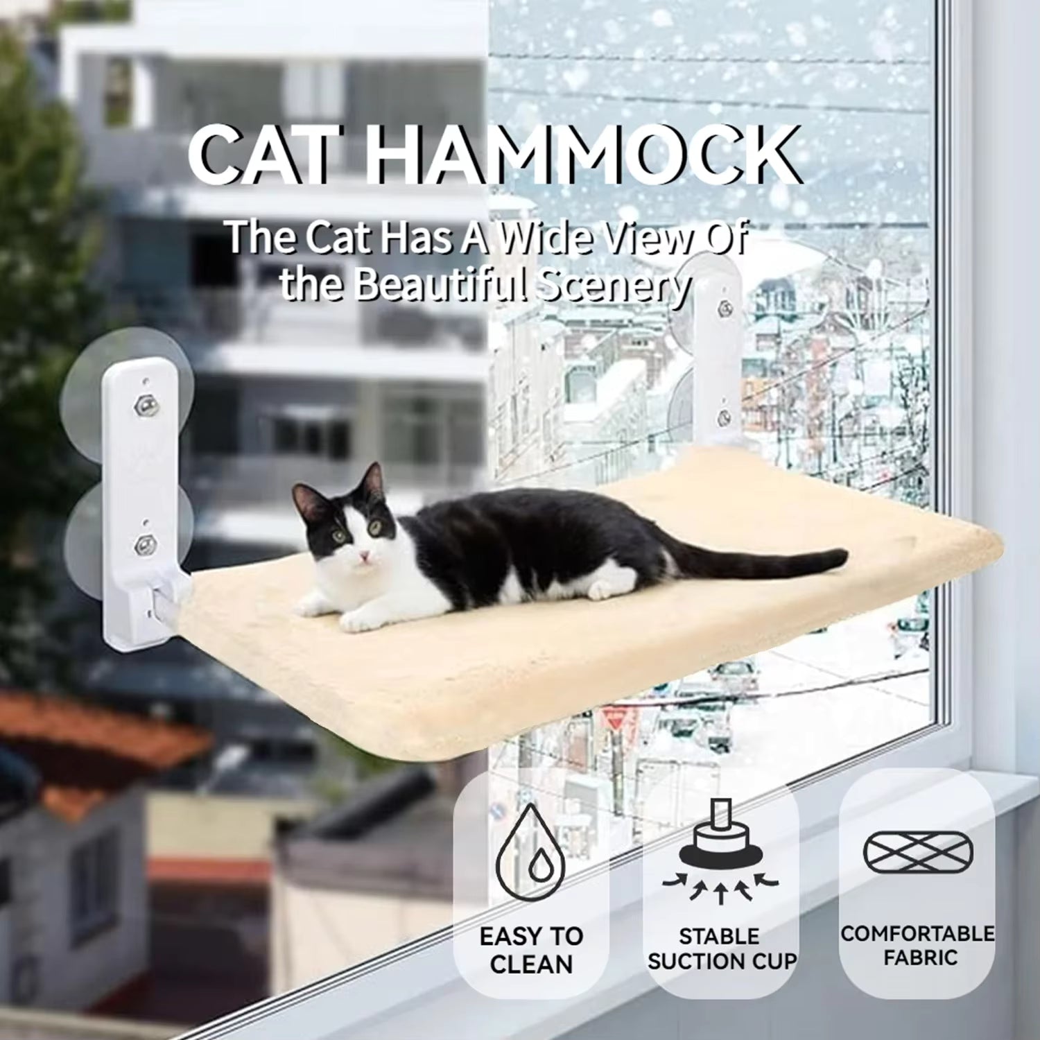 Foldable Cat Window Perch Hammock with Suction Cups & Metal Frame