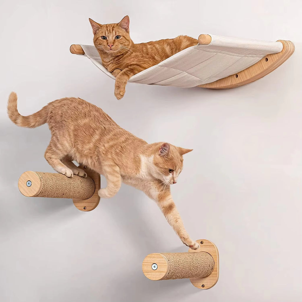 Wall Mounted Cat Hammock & Steps | Cat Shelves & Climbing Furniture