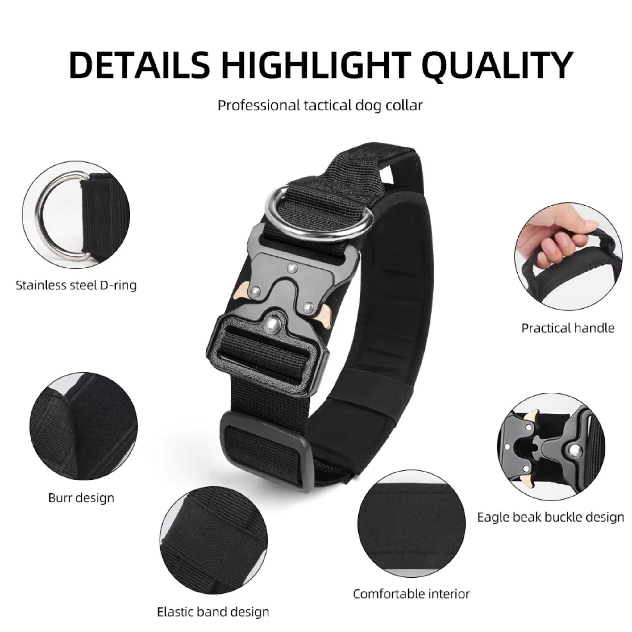 Tactical Dog Collar with Airtag Holder – Waterproof Training Collar with Handle