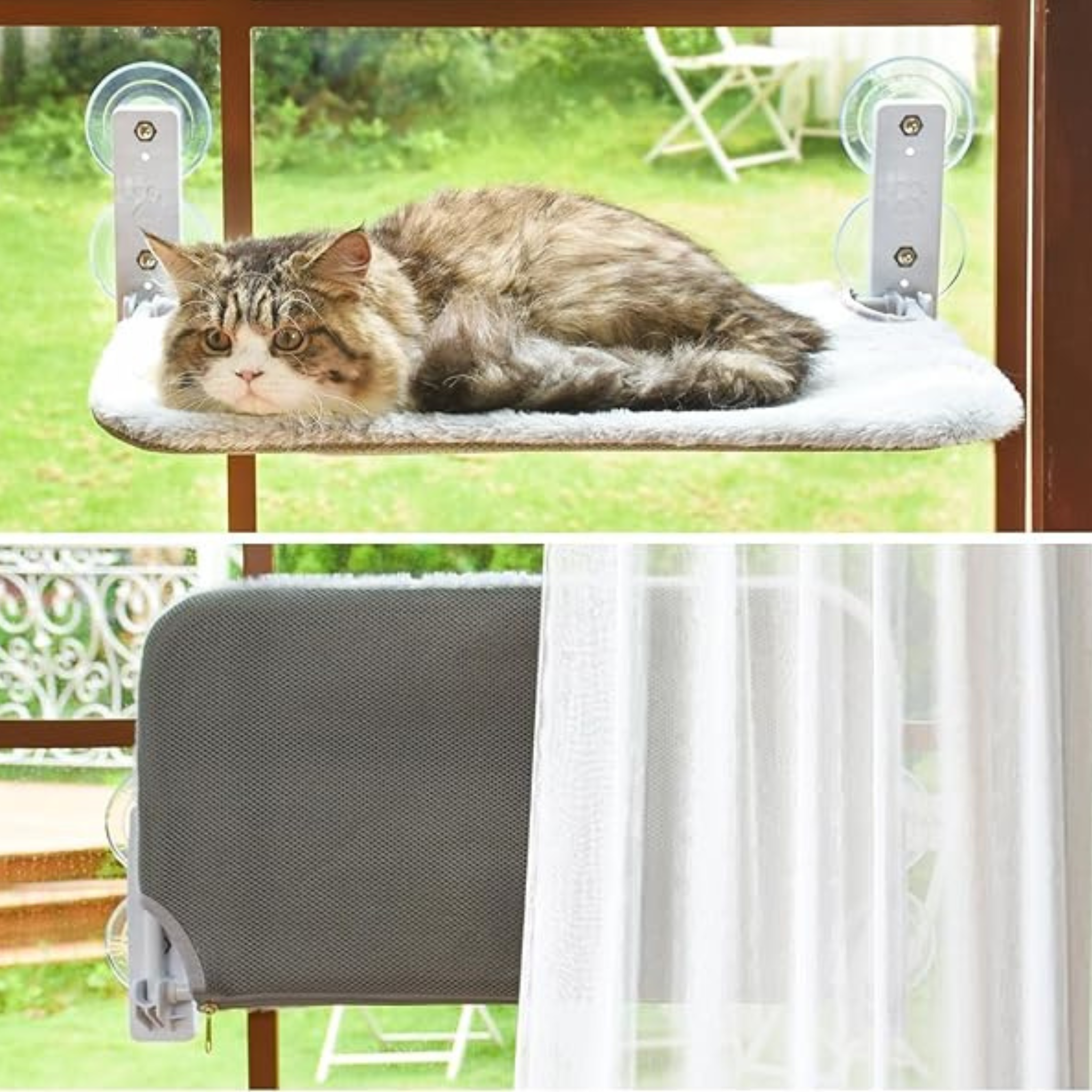 Foldable Cat Window Perch Hammock with Suction Cups & Metal Frame